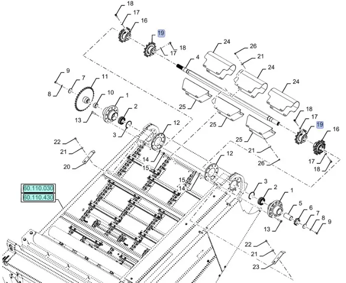 87665224 - Звездочка внутр. привода цепи транспортера кам. накл. CR9080 с 11г.в.